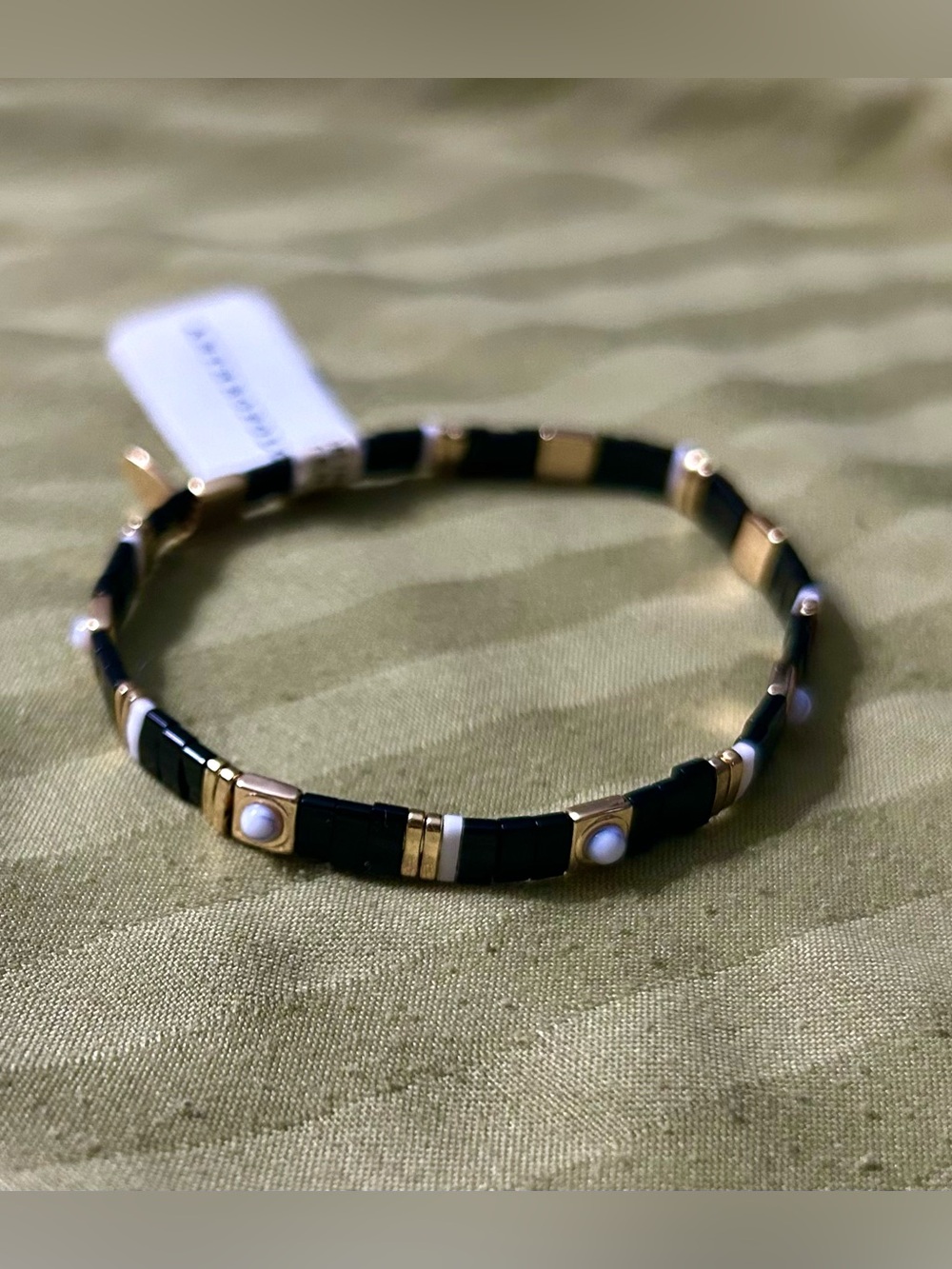 NWT Gold & Black Beaded Bracelet with Marble Bead Accents